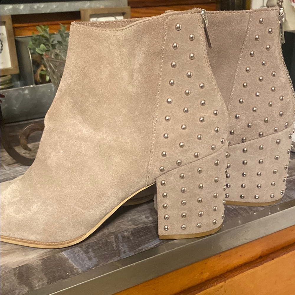 Like New- Only Been Worn Twice .Studded Suede Ankle Booties in Taupe